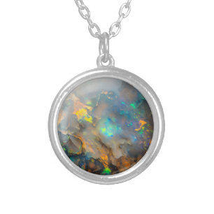 Opal Color Gemstone Pattern Silver Plated Necklace