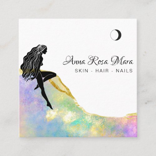  Opal Crystal Woman Gold Glutter QR Square Business Card