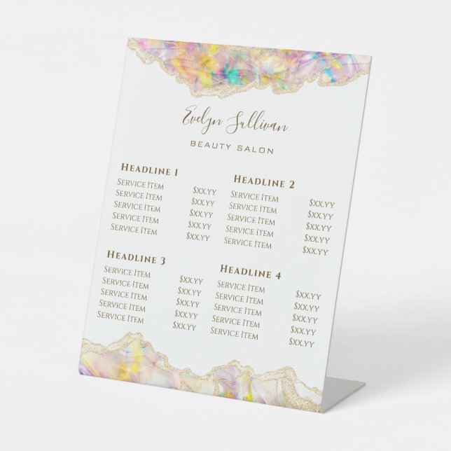 Opal design Beauty Salon Price List  Pedestal Sign (Front)