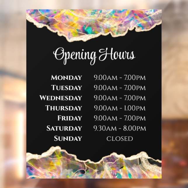Opal Design on Black Opening Hours Window Cling (Sheet 2)