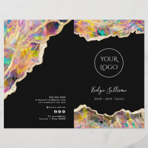 Opal design on black services menu brochure