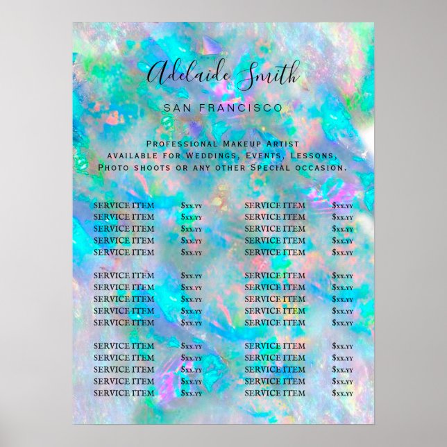  opal design price list poster (Front)