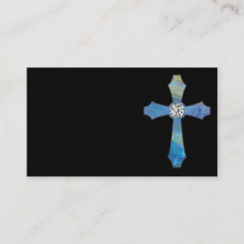 Opal &amp; Diamond Jewel Cross Black Business Cards