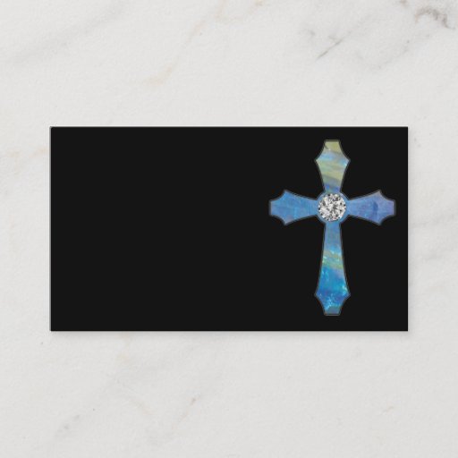 Customizable Opal &amp; Diamond Jewel Cross Black Business Cards