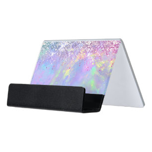 opal faux glitter desk business card holder