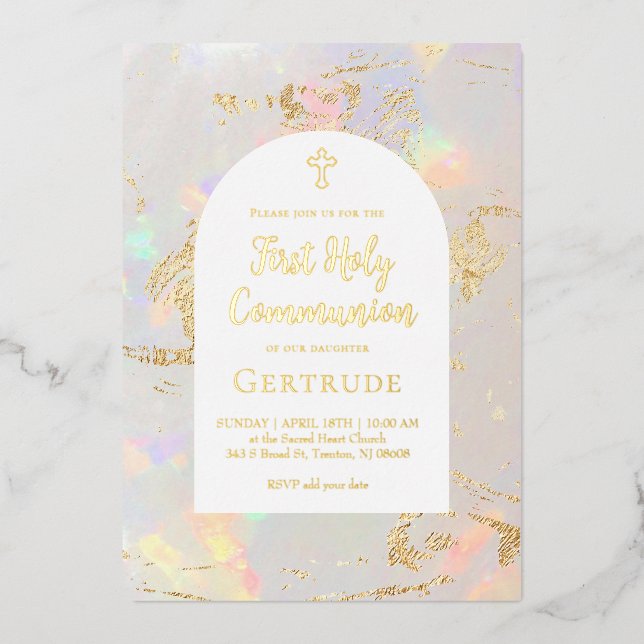 opal First Holy Communion Foil Invitation (Front)