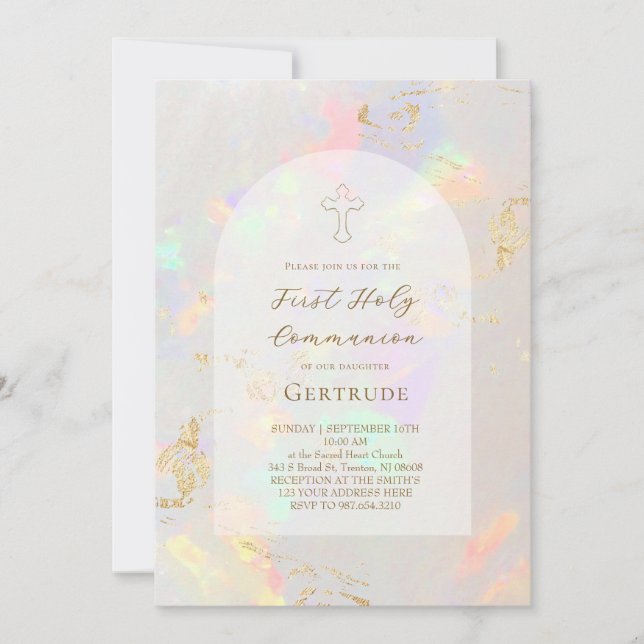 opal First Holy Communion Invitation (Front)