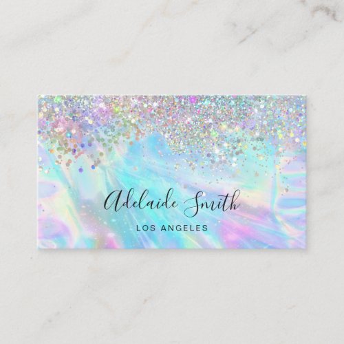 opal gemstone and faux glitter business card