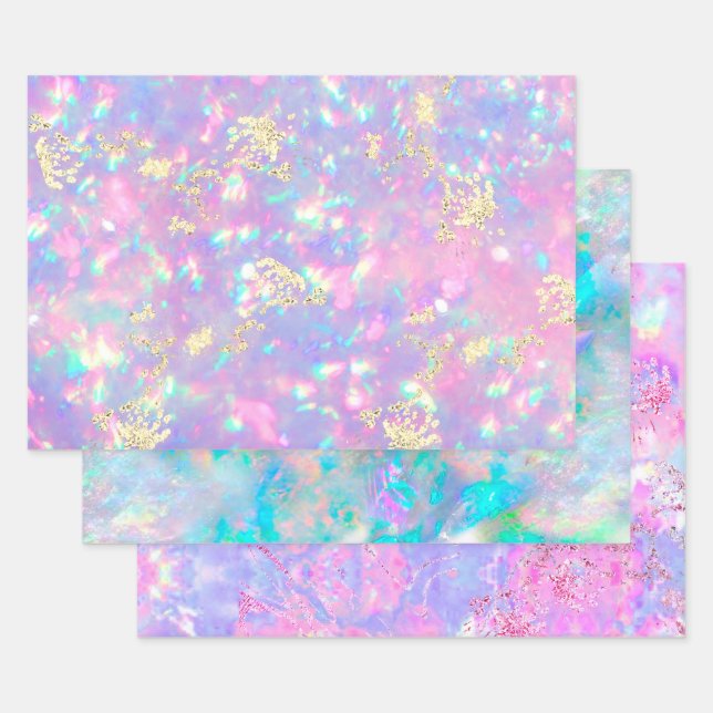 opal gemstone design wrapping paper sheets (Set)