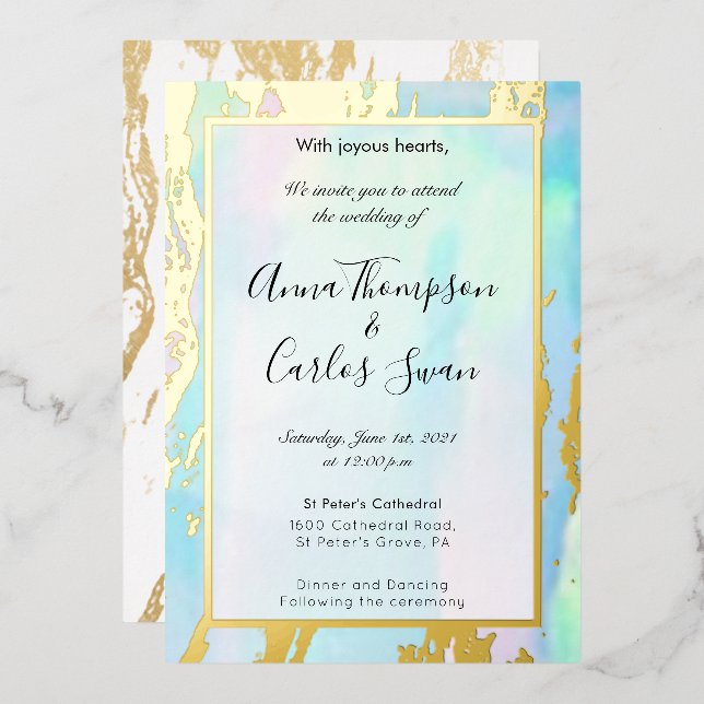 Opal Gemstone elegant modern with gold details Foil Invitation (Front/Back)