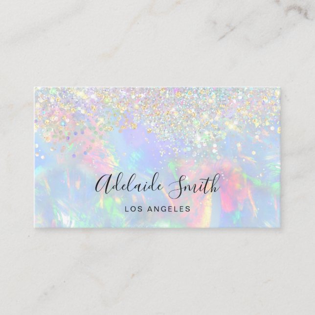 opal gemstone faux glitter business card (Front)