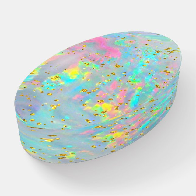 opal gemstone faux glitter photo paperweight (Angled)