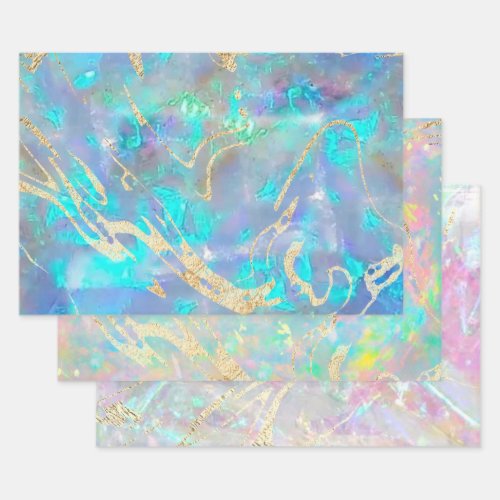 opal gemstone inspired wrapping paper sheets