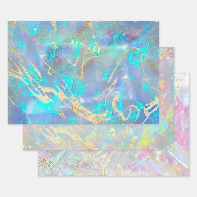 opal gemstone inspired wrapping paper sheets (Set)