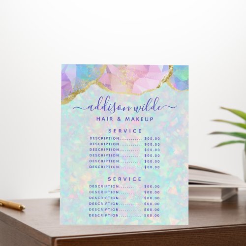 Custom Price Menus 15 Opal Gemstone Pastel Business Price List Menu Foam Board