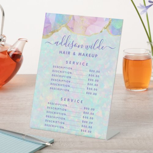 Custom Price Menus 8 Opal Gemstone Pastel Business Price List Menu Pedestal Sign