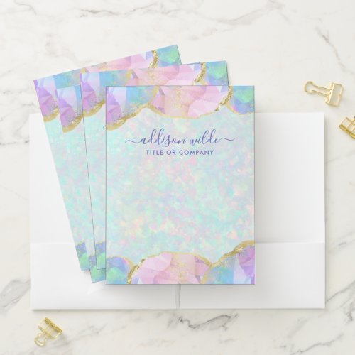 Custom Binders And Folders 6 Opal Gemstone Pastel Iridescent Modern Business Pocket Folder