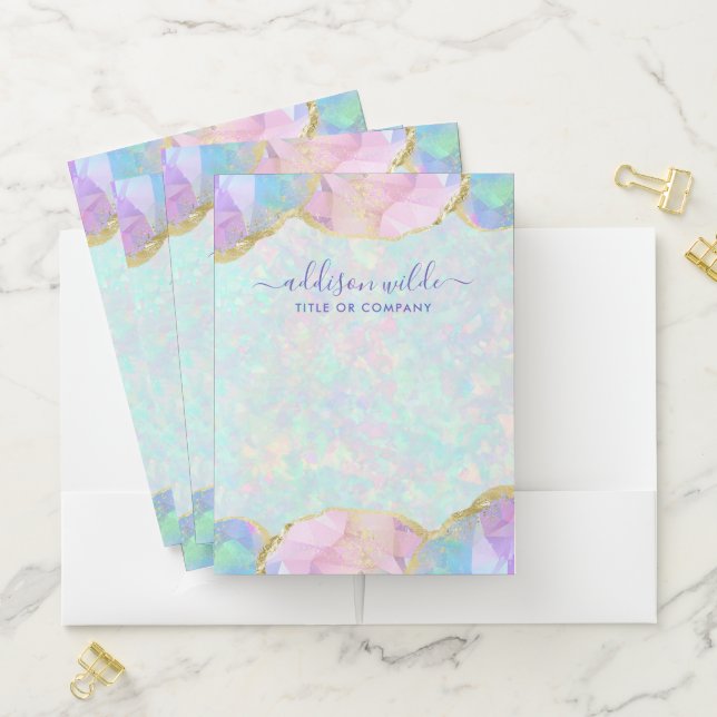 Opal Gemstone Pastel Iridescent Modern Business Pocket Folder (In Situ)