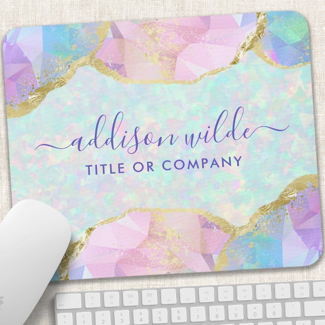 Opal Gemstone Pastel Iridescent Salon Business Mouse Pad (Creator Uploaded)