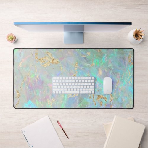 opal gemstone texture faux foil details desk mat