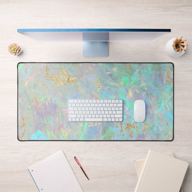 opal gemstone texture faux foil details desk mat (Office 1)