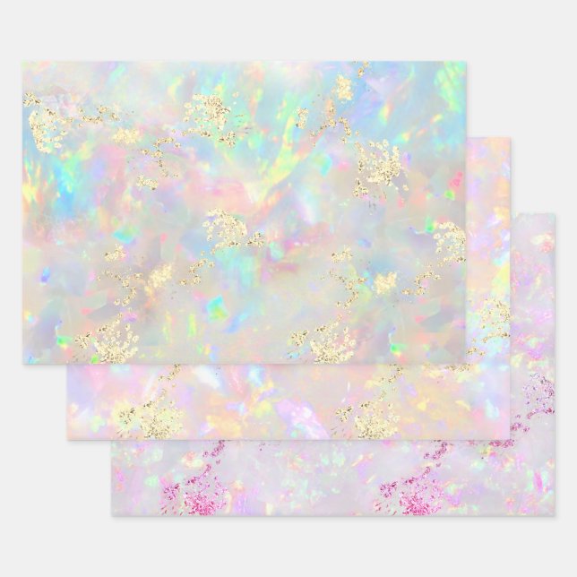 opal gemstone texture wrapping paper sheets (Set)