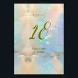 Opal Gemstone Wedding Table Number Card<br><div class="desc">This elegant wedding table number card is decorated with an image of the beautiful multi-colors of aquamarine blue,  pink,  peach and sea foam green in a precious opal gemstone.  The text is in non-metallic golden yellow.</div>