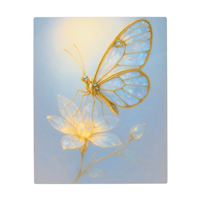 Opal Glasswing Butterfly Art - Gold Opal Crystal  (Front)