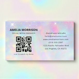 Opal Glitter QR Code Minimalist Professional Business Card