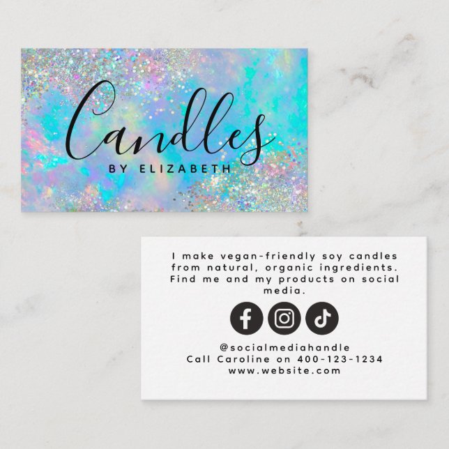 Opal Glitter Script Candle Maker Business Card (Front/Back)