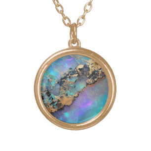 Opal Gold Gem Pattern Plated Necklace