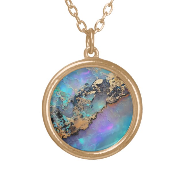 Opal Gold Gem Pattern Plated Necklace (Front)