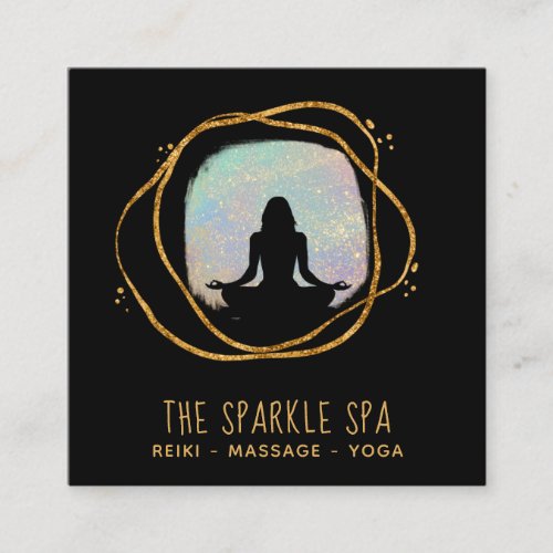  Opal Gold Glitter Frame Woman Meditation Square Business Card