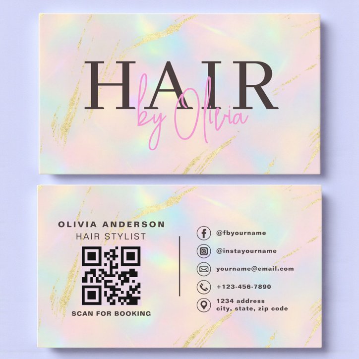 Opal Gold Glitter QR Code Hair Stylist Modern Business Card