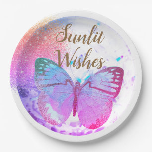 Opal Golden Rainbow Shimmer Butterflies Paper Plates