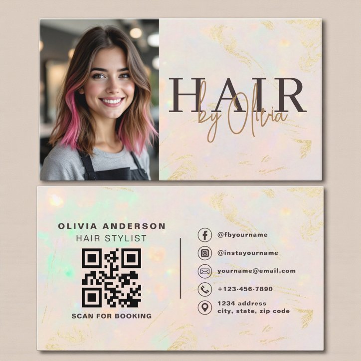 Opal Hair Stylist Photo QR Code Business Card