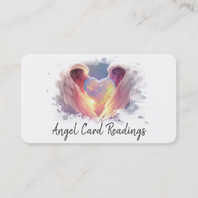 *~* Opal Heart Angel Wings AP78 Blue QR Business Card (Front)