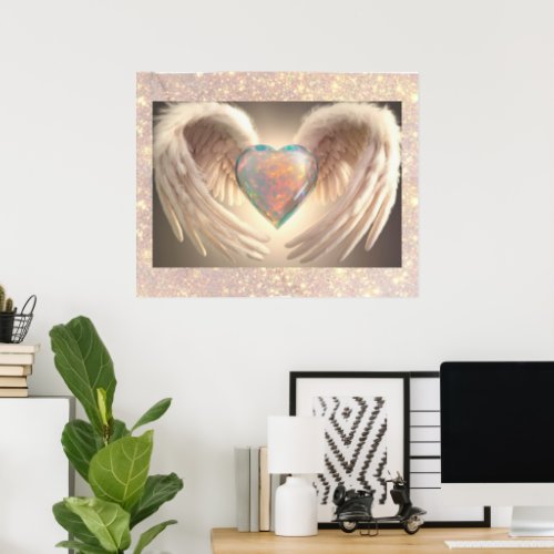  Opal Heart Angel Wings Feather AP78 Poster