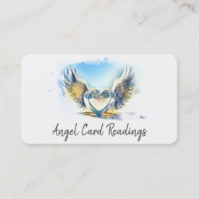 *~* Opal Heart Gold Angel Wings AP78 QR Sky Blue Business Card (Front)