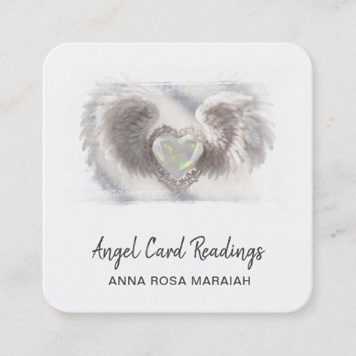  Opal Heart QR Angel Wings AP78 White Delicate Square Business Card