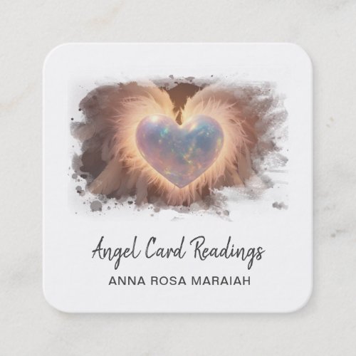  Opal Heart QR  Gold Angel Wings AP78 WHITE Square Business Card