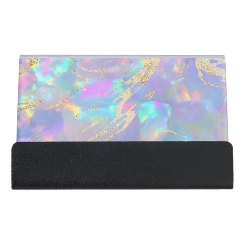 opal holograph effect desk business card holder