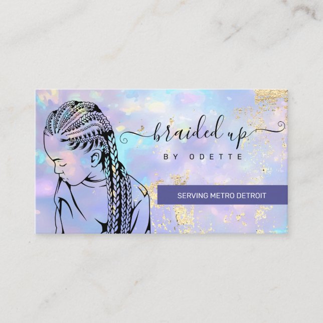 Opal Holographic Hair Braider Stylist  Business Ca Business Card (Front)