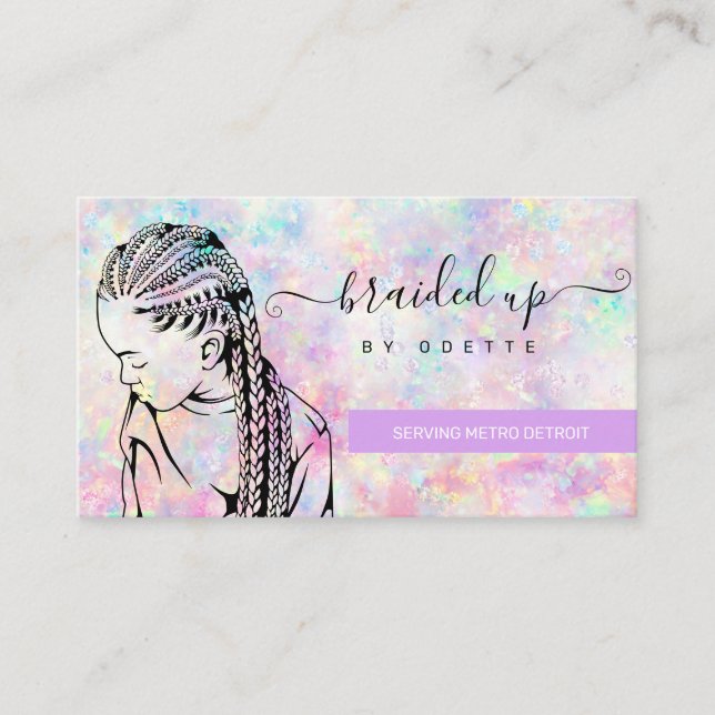 Opal Holographic Hair Braider Stylist  Business Card (Front)