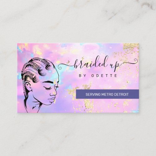 Opal Holographic Hair Braider Stylist Hair Salon B Business Card