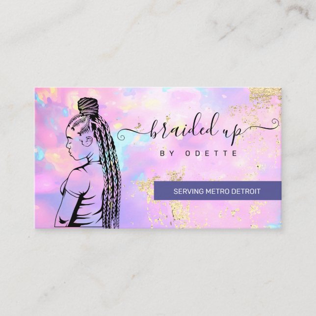 Opal Holographic Hair Braider Stylist Hair Salon B Business Card (Front)