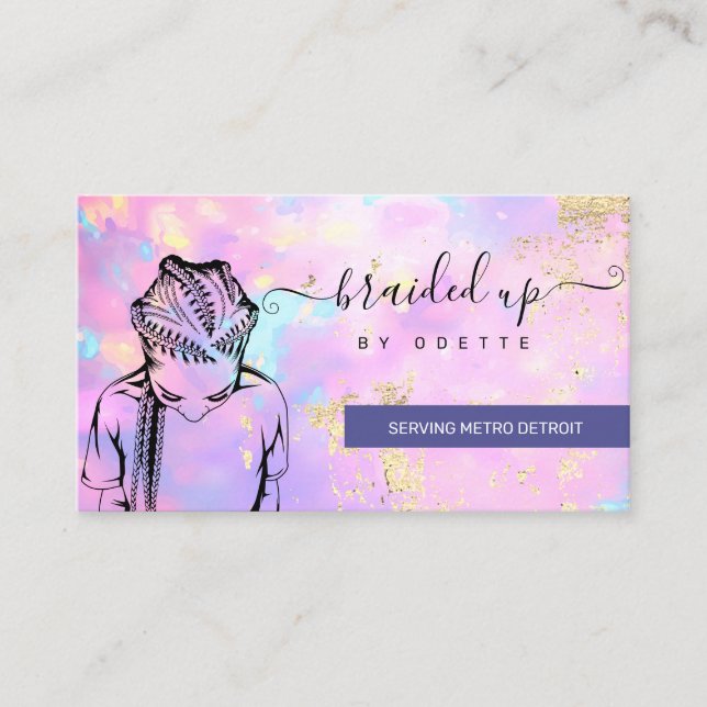 Opal Holographic Hair Braider Stylist Hair Salon Business Card (Front)