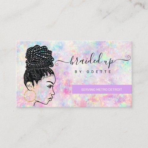 Opal Holographic Hair Braiding Braider Stylist Bus Business Card