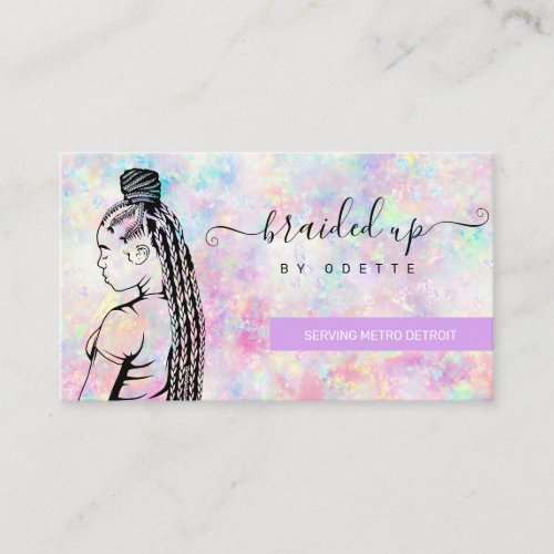 Opal Holographic Hair Braiding Braider Stylist Business Card
