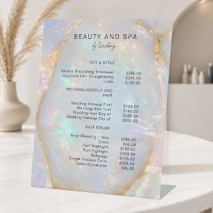Opal Holographic Marble Salon Pricelist Pedestal Sign